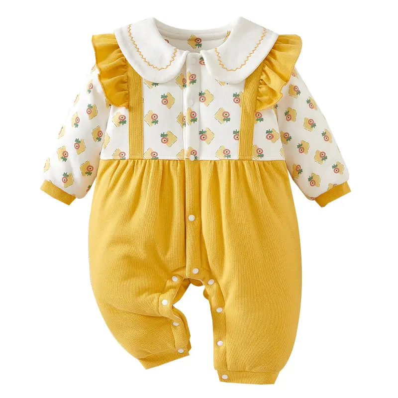 Baby Winter Quilted Romper Set with Printed Pants