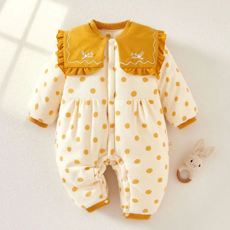 Baby Winter Quilted Romper Set with Printed Pants