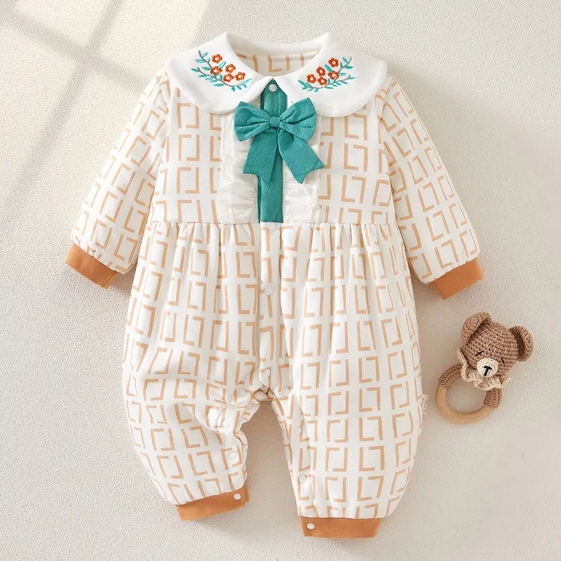 Baby Winter Quilted Romper Set with Printed Pants
