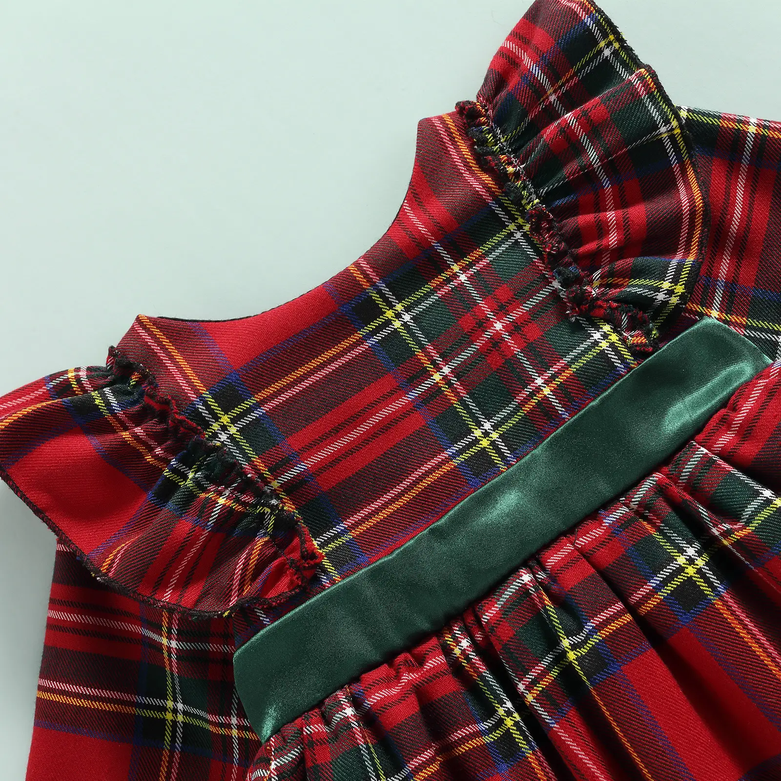 Girls Plaid Christmas Dress Long Sleeve Bow - Image 4
