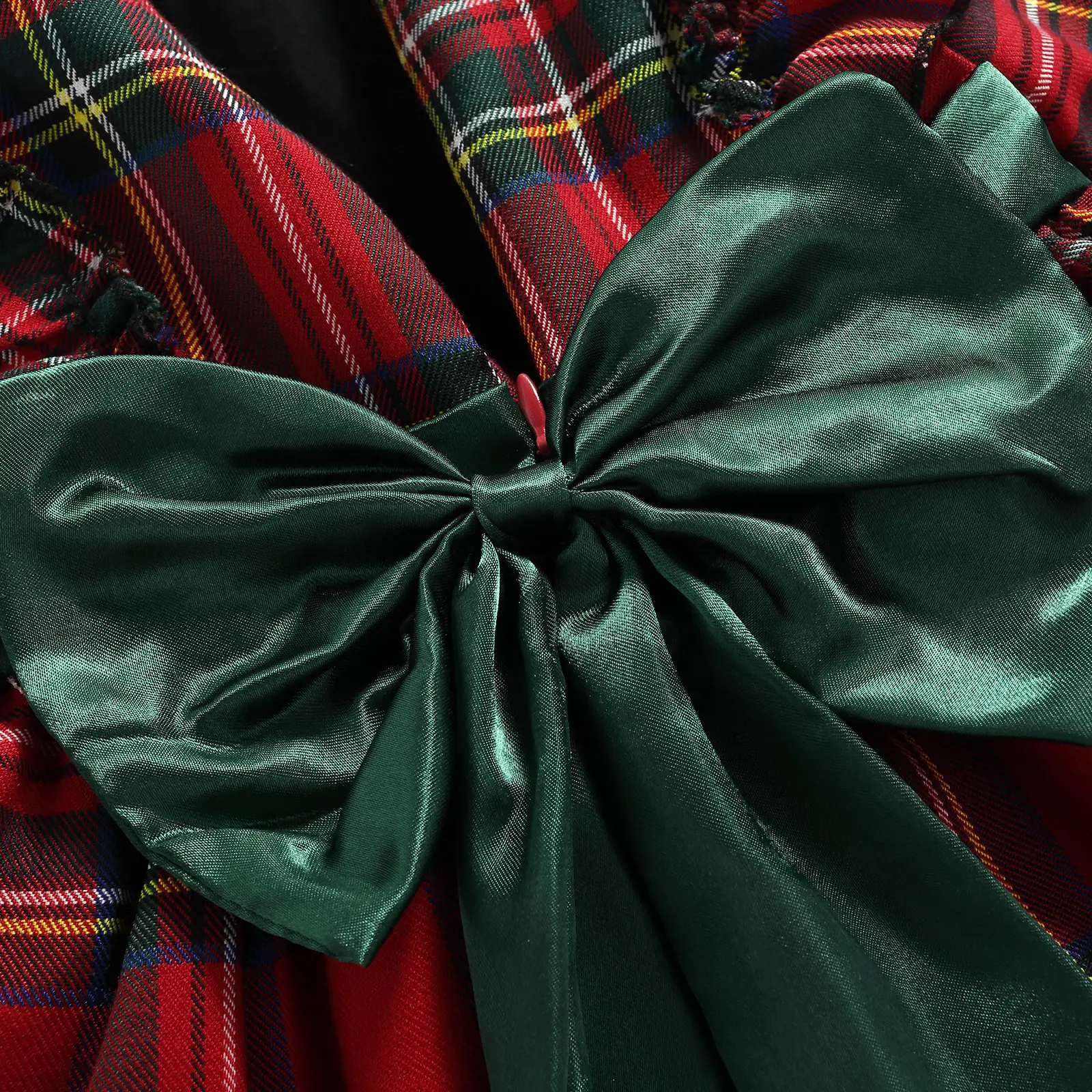 Girls Plaid Christmas Dress Long Sleeve Bow - Image 5