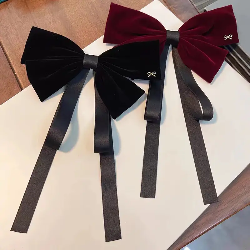 French Retro Red Velvet Bow Hairpin for Women - Image 7