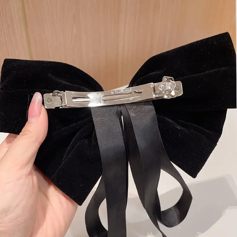 French Retro Red Velvet Bow Hairpin for Women - Image 10