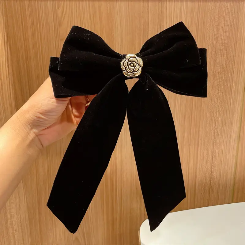 French Retro Red Velvet Bow Hairpin for Women - Image 5