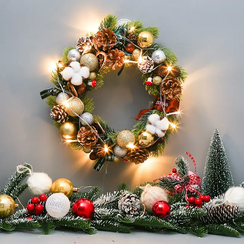 Christmas Ball Wreath with Lights Wall Decor 40cm - Image 64