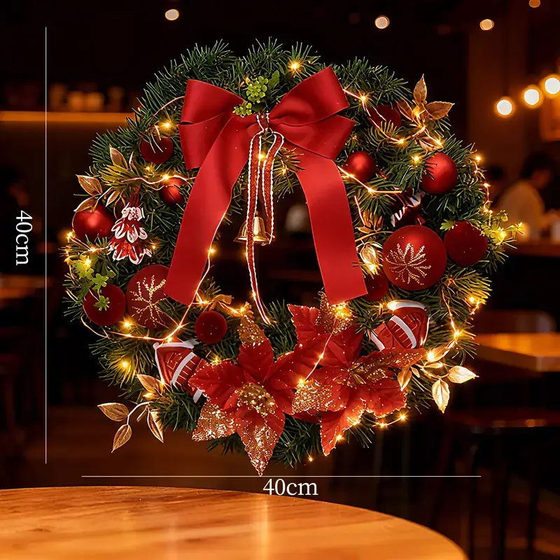 Christmas Ball Wreath with Lights Wall Decor 40cm - Image 2