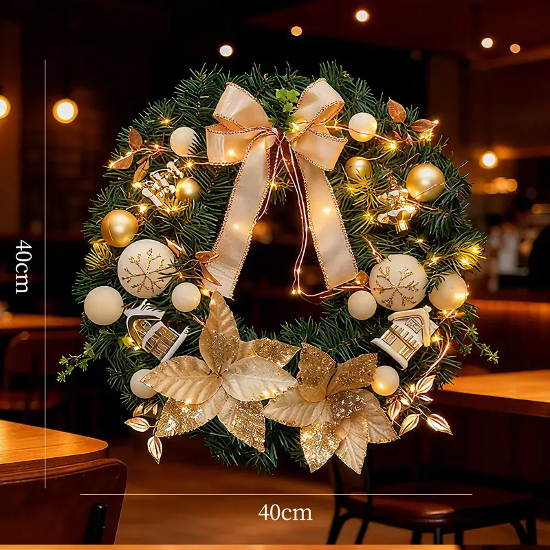 Christmas Ball Wreath with Lights Wall Decor 40cm - Image 4