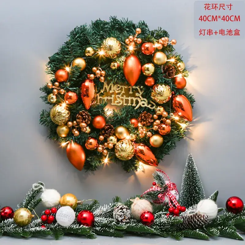 Christmas Ball Wreath with Lights Wall Decor 40cm - Image 48