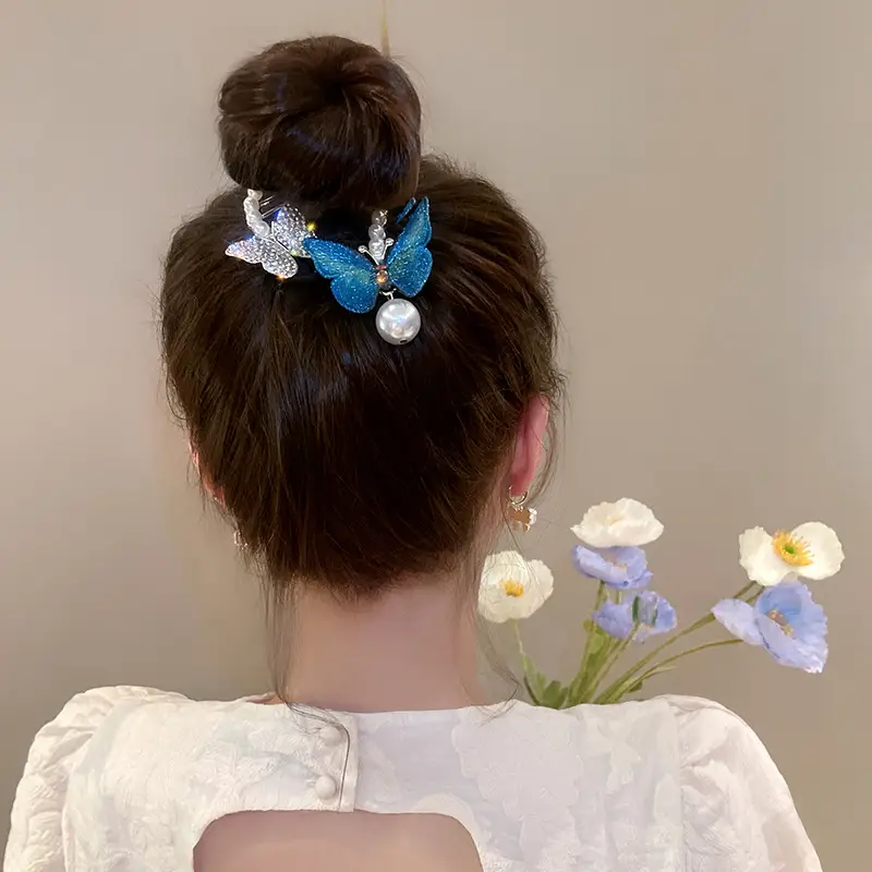 Pearl & Rhinestone Butterfly Hairpin for Women - Image 22