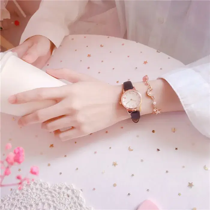 Cute Pink Heart Watch with Star Moon Bracelet Set - Image 18