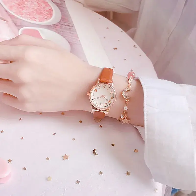 Cute Pink Heart Watch with Star Moon Bracelet Set - Image 10