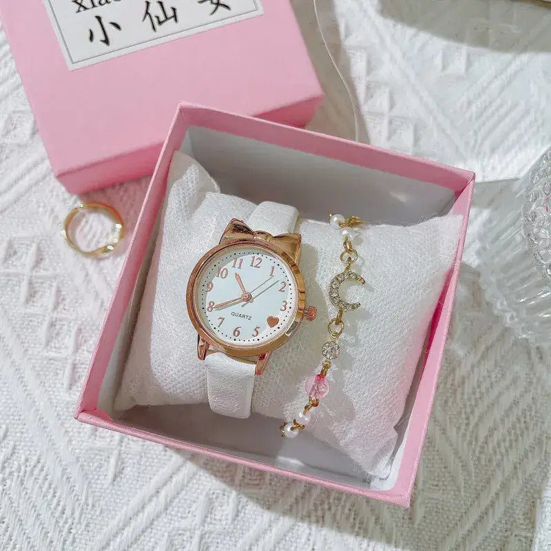 Cute Pink Heart Watch with Star Moon Bracelet Set - Image 12