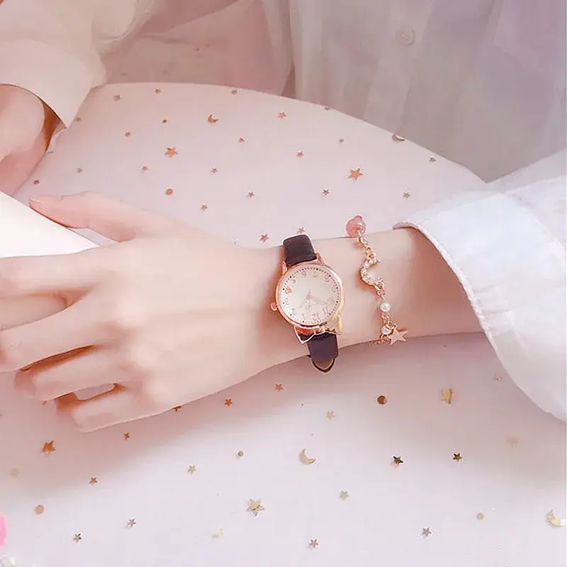 Cute Pink Heart Watch with Star Moon Bracelet Set - Image 14