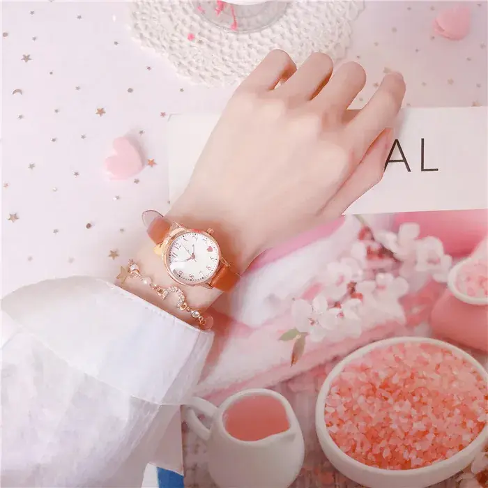 Cute Pink Heart Watch with Star Moon Bracelet Set - Image 15