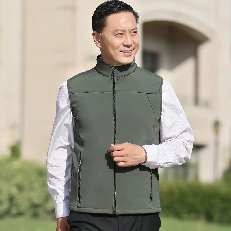 Men's Velvet Warm Vest Navy Blue Windproof Collar Large - Image 3