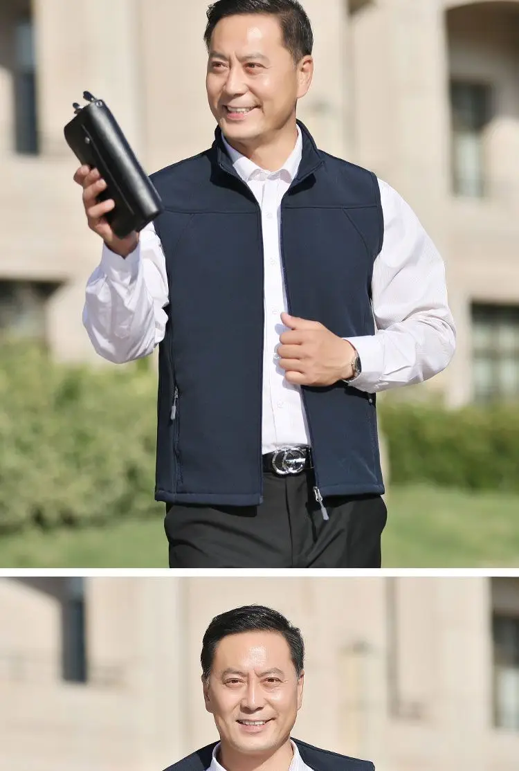 Men's Velvet Warm Vest Navy Blue Windproof Collar Large — feature 12