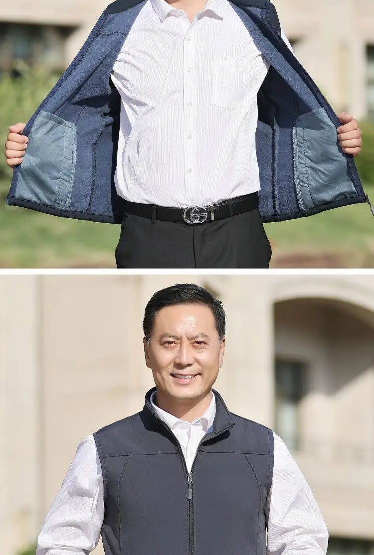 Men's Velvet Warm Vest Navy Blue Windproof Collar Large — feature 13