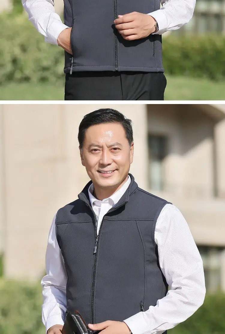 Men's Velvet Warm Vest Navy Blue Windproof Collar Large — feature 14