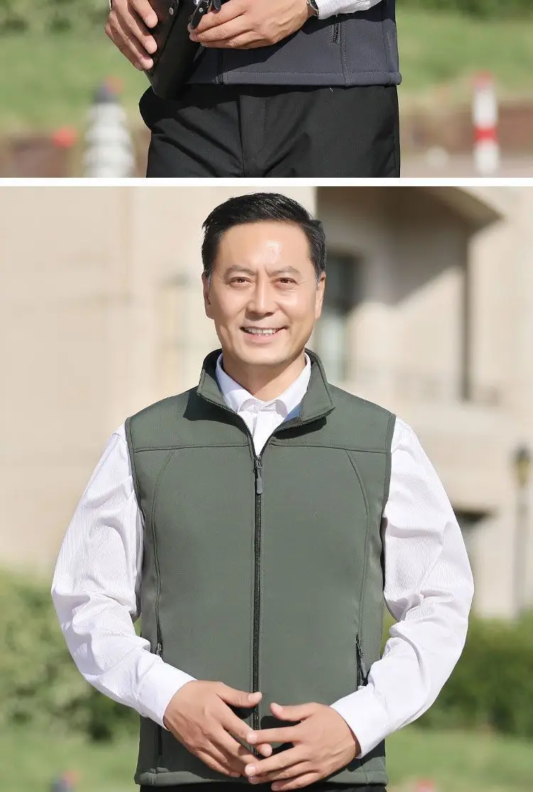 Men's Velvet Warm Vest Navy Blue Windproof Collar Large — feature 15