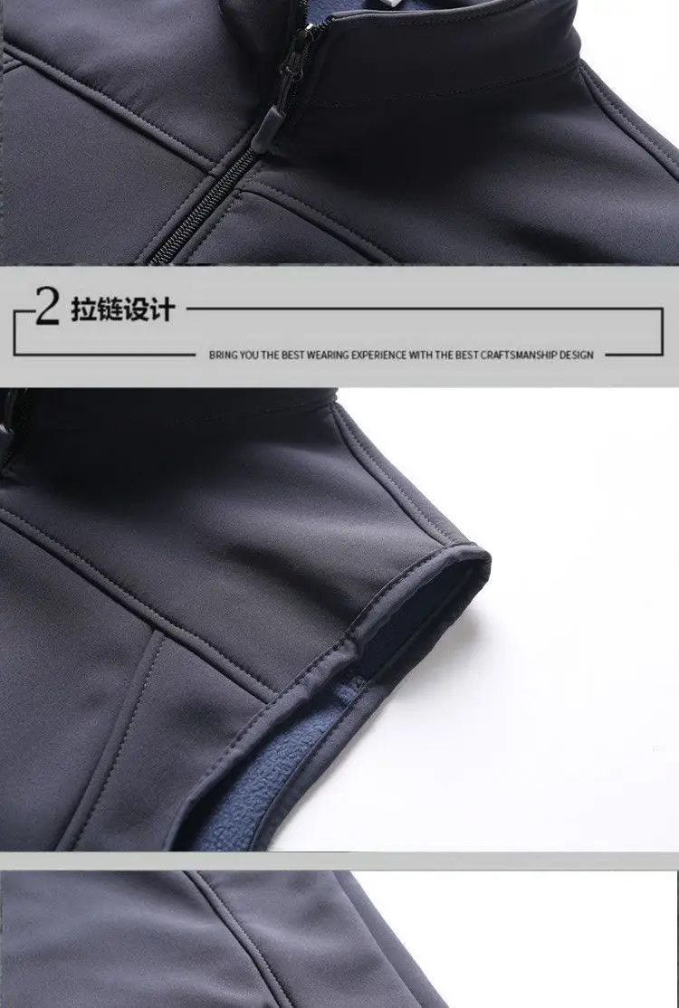 Men's Velvet Warm Vest Navy Blue Windproof Collar Large — feature 18