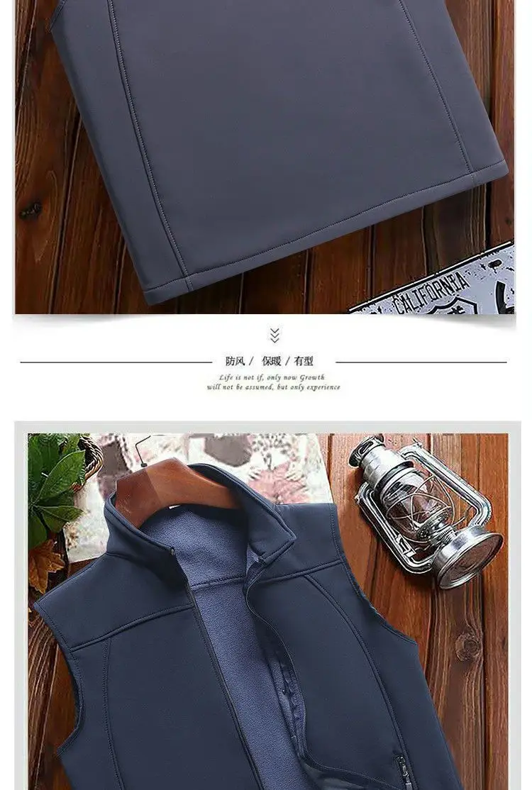Men's Velvet Warm Vest Navy Blue Windproof Collar Large — feature 7