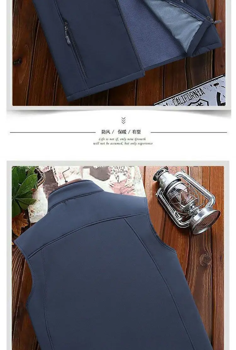 Men's Velvet Warm Vest Navy Blue Windproof Collar Large — feature 8
