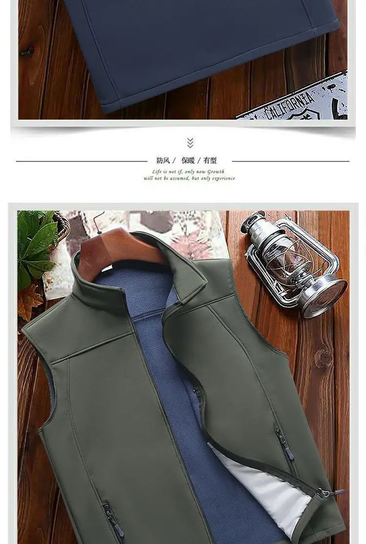 Men's Velvet Warm Vest Navy Blue Windproof Collar Large — feature 9