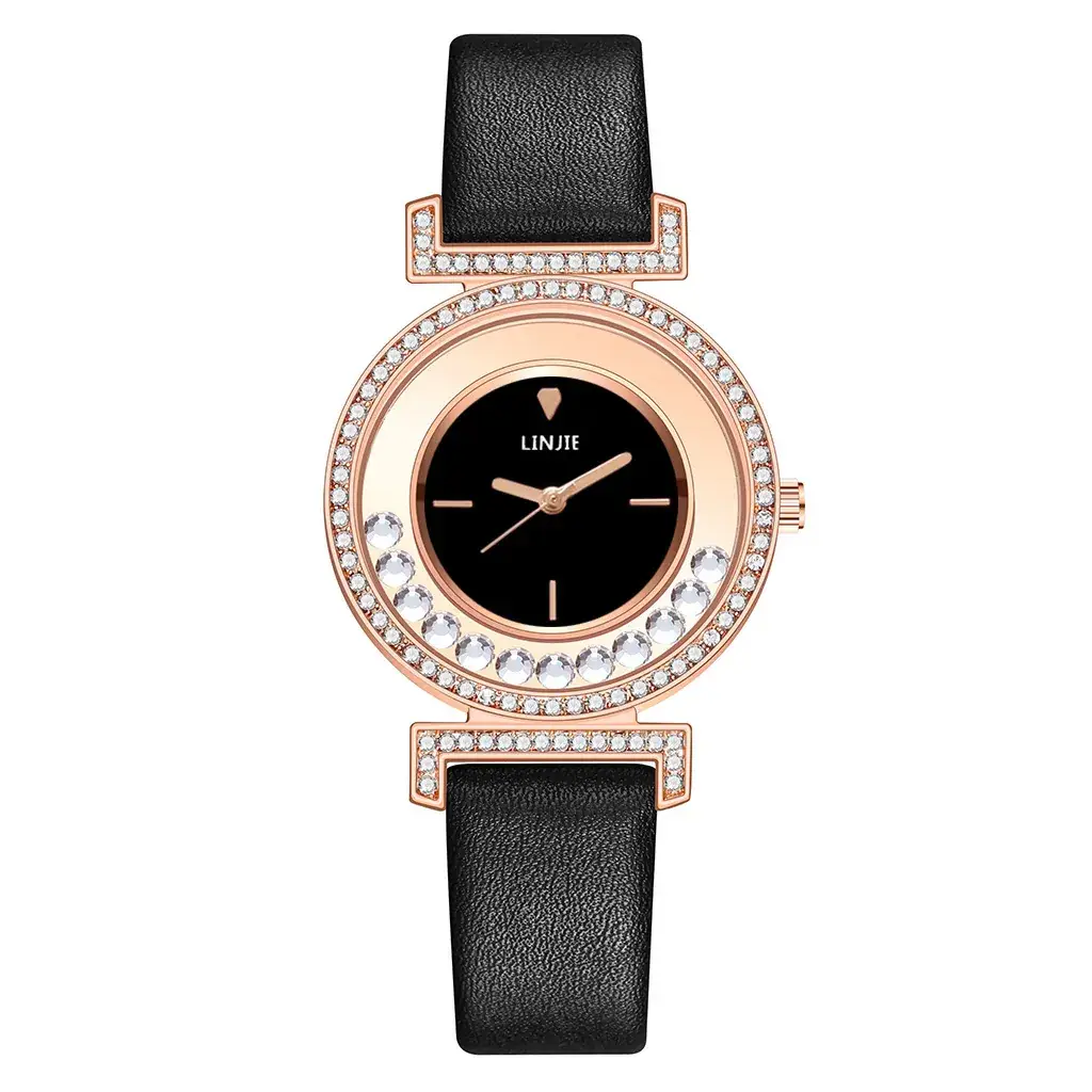 Women's Red Leather Strap Diamond Watch
