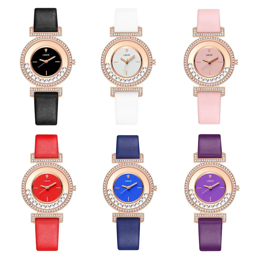 Women's Red Leather Strap Diamond Watch