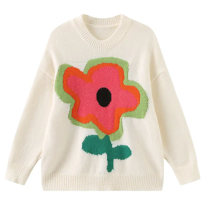 Girls Floral Long Sleeve Sweater White Medium to Large - Image 6
