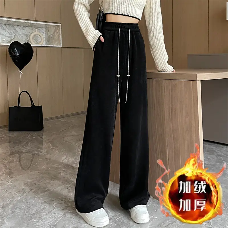 Women Fleece Pants Thick Warm Winter Casual Loose Wide Leg - Image 3