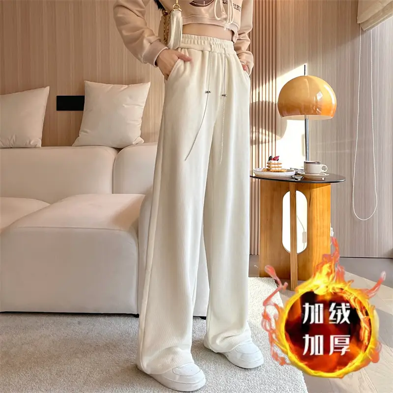 Women Fleece Pants Thick Warm Winter Casual Loose Wide Leg - Image 2