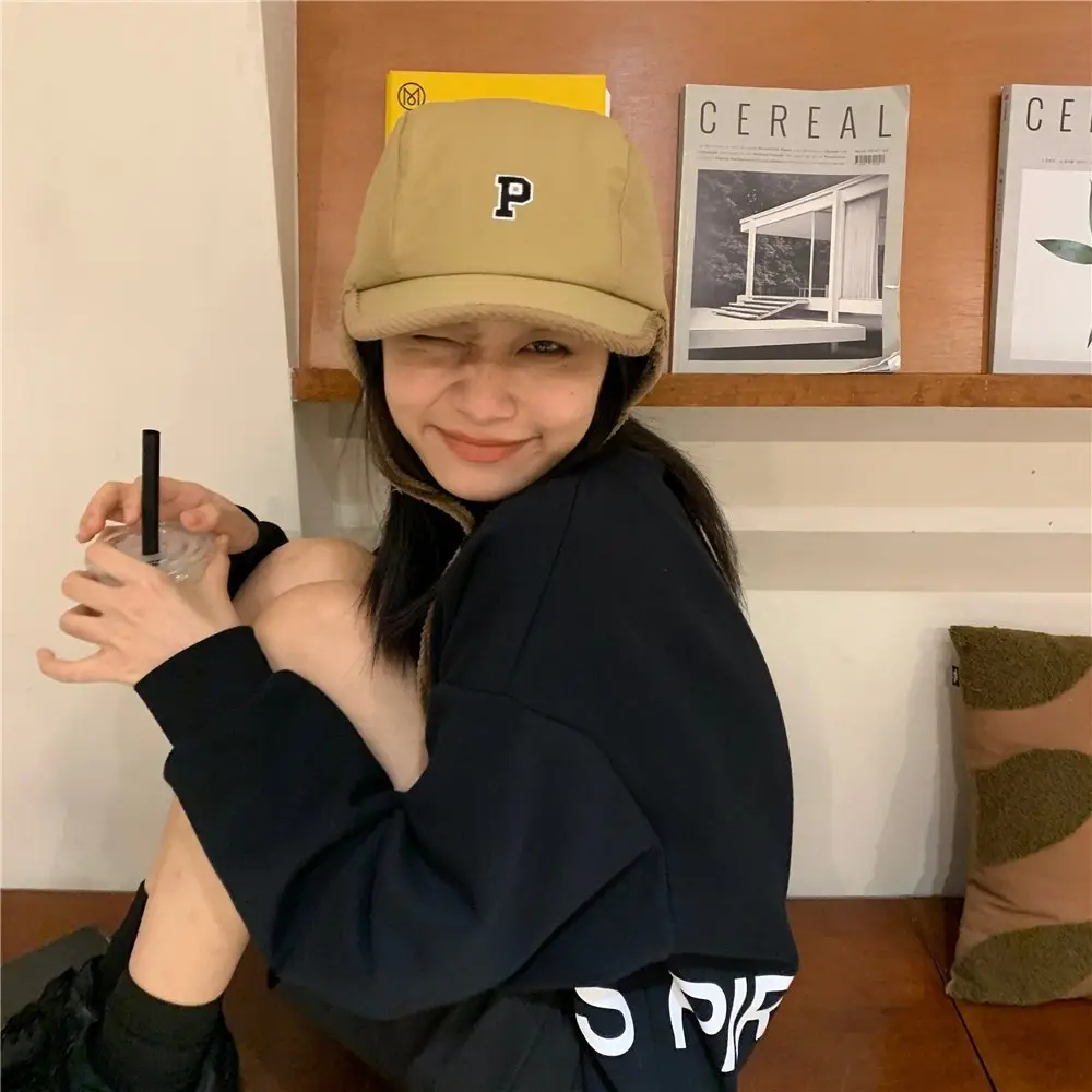 P Letter Ski Hat for Kids Cold Winter Windproof Warm Ear Protection