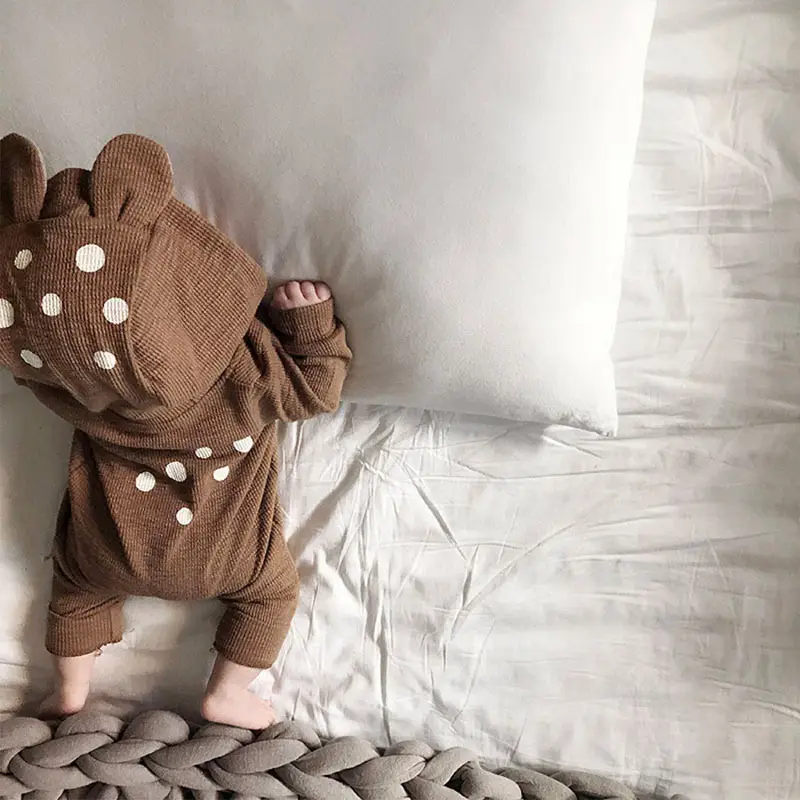 Brown Hooded Baby Jumpsuit for Newborn with Fawn Color - Image 5