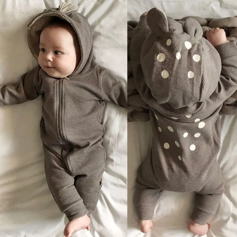 Brown Hooded Baby Jumpsuit for Newborn with Fawn Color - Image 6