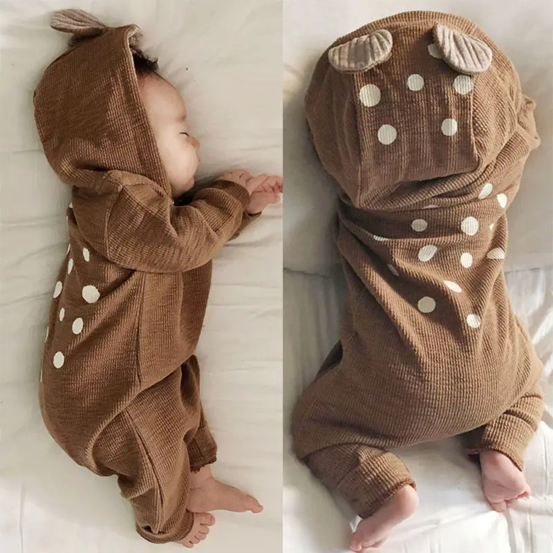 Brown Hooded Baby Jumpsuit for Newborn with Fawn Color — feature 1