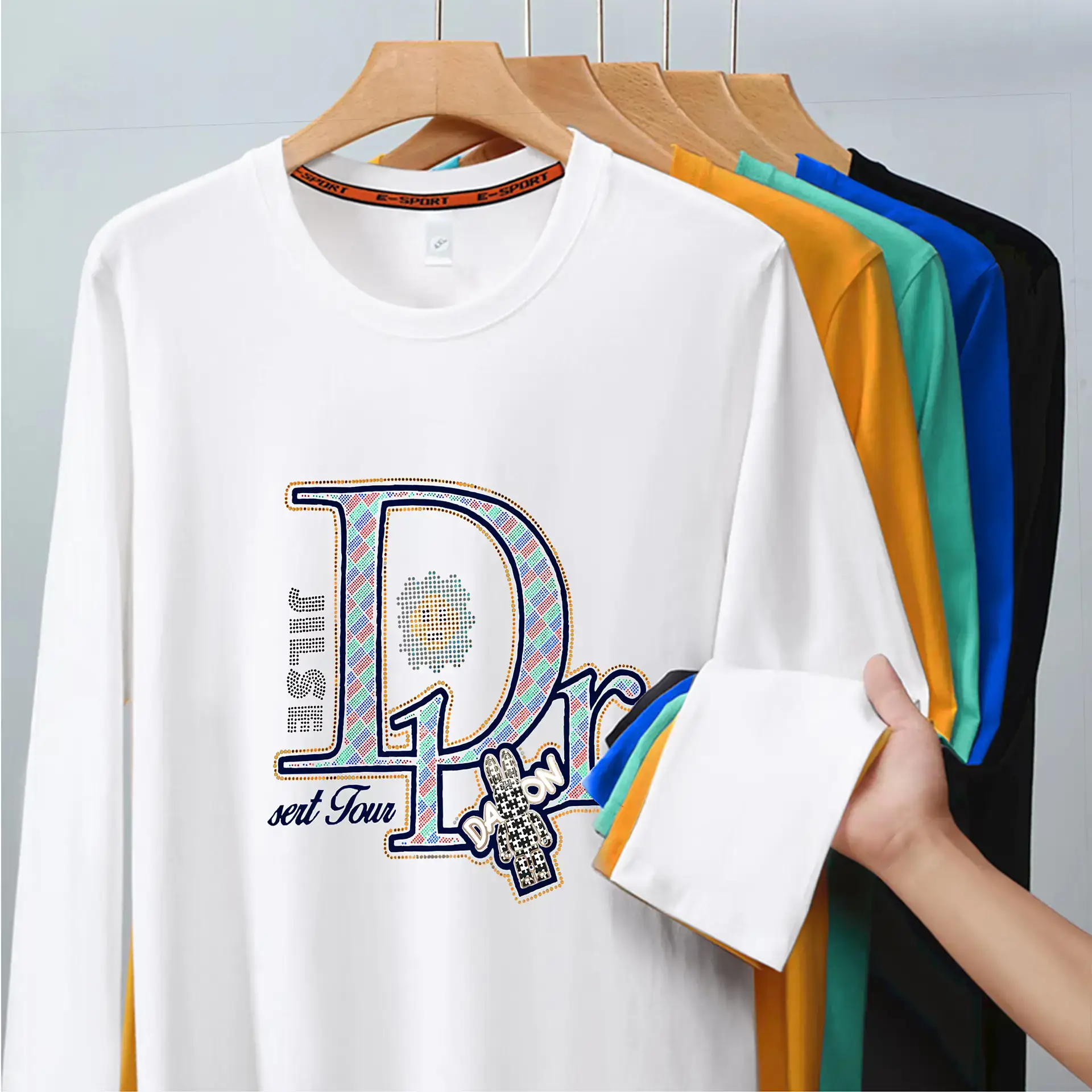 Men White DR Logo Long Sleeve T-Shirt & Pants Set — feature 11