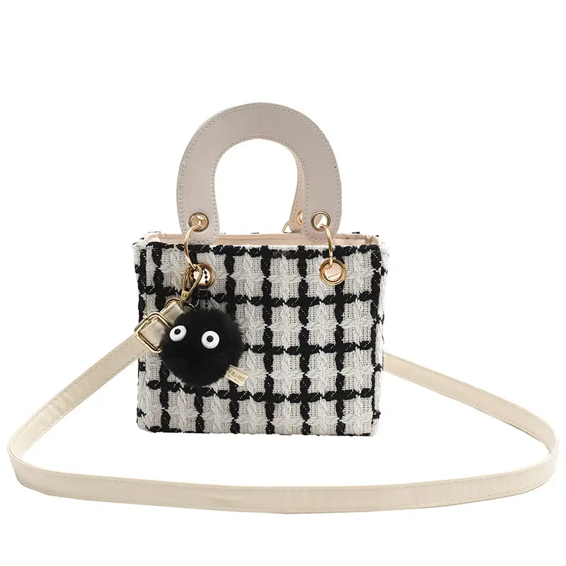2022 Women's Korean Crossbody Bag Black White Plaid - Image 9