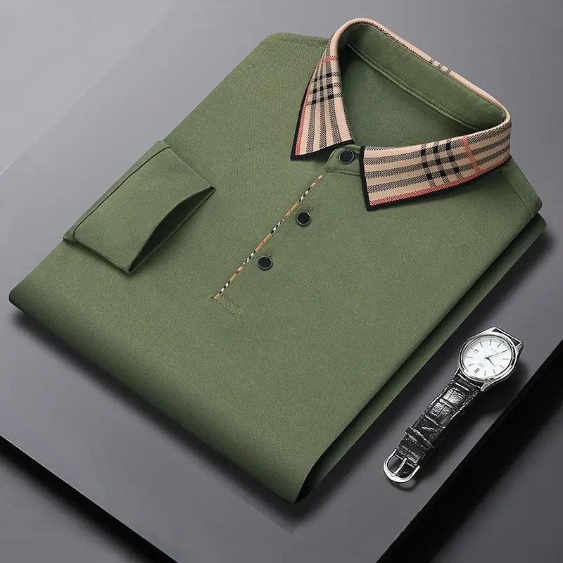2022 Men's Long Sleeve Polo Shirt White Korean Style Lapel - Image 9