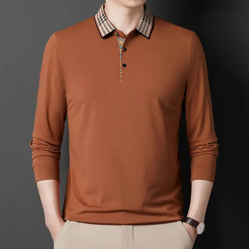 2022 Men's Long Sleeve Polo Shirt White Korean Style Lapel - Image 2
