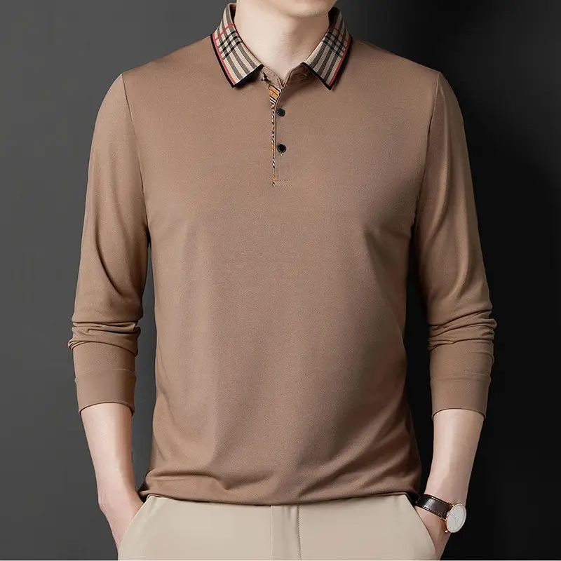 2022 Men's Long Sleeve Polo Shirt White Korean Style Lapel - Image 3