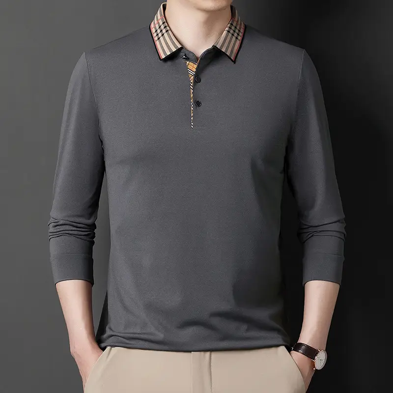 2022 Men's Long Sleeve Polo Shirt White Korean Style Lapel - Image 4