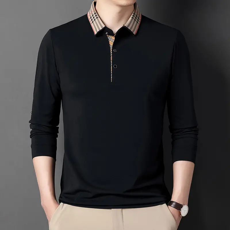2022 Men's Long Sleeve Polo Shirt White Korean Style Lapel - Image 5