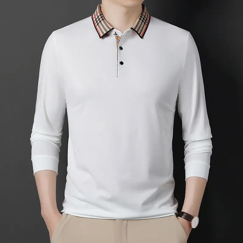 2022 Men's Long Sleeve Polo Shirt White Korean Style Lapel - Image 6