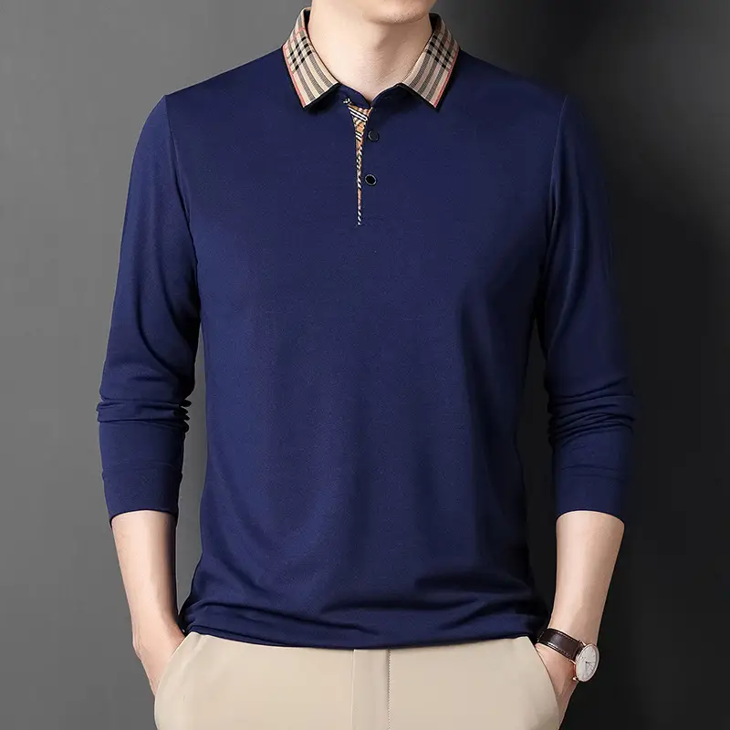 2022 Men's Long Sleeve Polo Shirt White Korean Style Lapel - Image 7