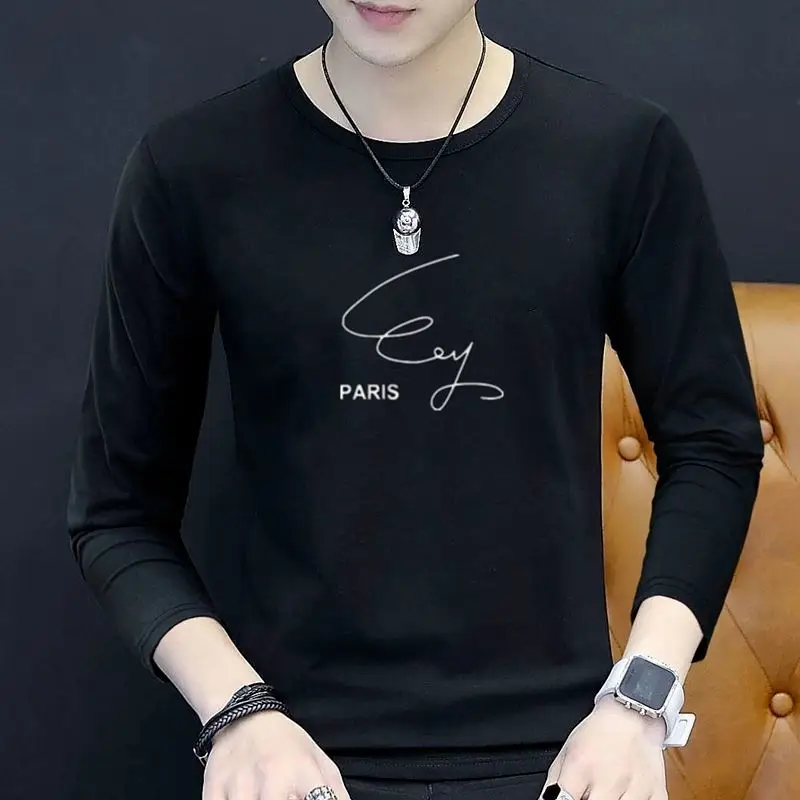 Men Black Long Sleeve T-Shirt with "Paris" Print - Image 2