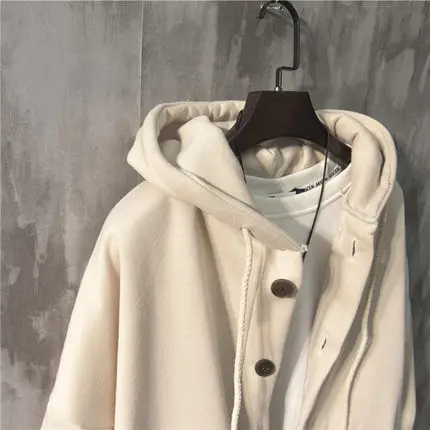 Men's Korean Style Hooded Jacket Cream Large - Image 5