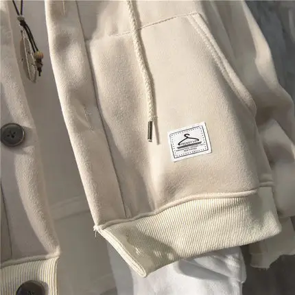 Men's Korean Style Hooded Jacket Cream Large - Image 6