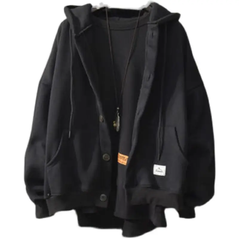 Men's Korean Style Hooded Jacket Cream Large - Image 7