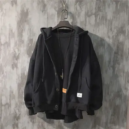 Men's Korean Style Hooded Jacket Cream Large - Image 2